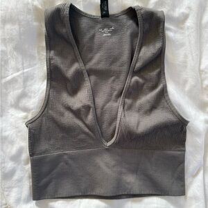 Out From Under Charcoal Ribbed V-Neck Top